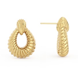 Mesurely 14K Gold Plated Chunky Drop Dangle Door Knocker Earrings for Women, Oval Pull Huggie Earrings Everyday Jewelry Gifts