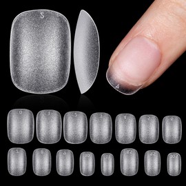 TOMICCA Ultra Short Round Sanded Nail Tip, 15 Sizes, Clear Tip, Natural Fit, Practice, Salon, Self Nail (Round, XS)
