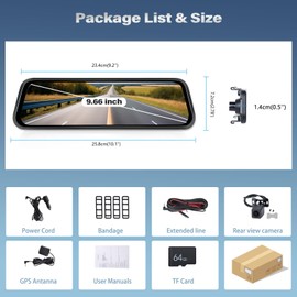 4K Mirror Dash Cam Front and Rear View Dual Cameras 9.66 inch HD Rearview Mirror for Cars & Trucks Driving Recorder GPS Positioning BSD 24-Hour Parking Assistance Monitoring Waterproof Night Vision