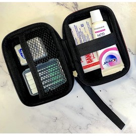 AGOZ Small Case with Wrist Strap for Personal Hygiene Items, Mini Pocket Cover for Mask, Toothpaste, Dental Floss, Dental Picks, Hand Sanitizer, Gloves, Band-aids, etc. - Portable Storage Bag (Purple)