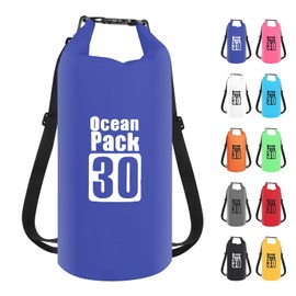 Dry Bag 30L, Boat Dry Bags Blue Waterproof Bag Dry Sack Roll Top Long Adjustable Shoulder Strap 2L/5L/10L/20L/30L/40L for Drifting Boating Kayaking Fishing Rafting Swimming Camping Canoeing Surfing