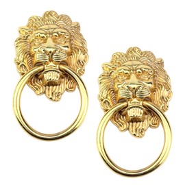 Tsnamay 2Pcs 3.54"x2" Big European Style Alloy Single Hole Lion Head Handle,Zinc Alloy Pull Tab Handle Door Rings Pull Handle Knobs,Hole Pitch 1.26"/32mm
