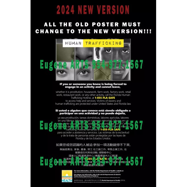 Human Trafficking Poster 2024 New Version - English, Spanish &