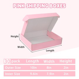 10x8x2 Pink Shipping Boxes 30 Pack, Mailing Boxes for Small Business, Corrugated Cardboard Literature Mailers