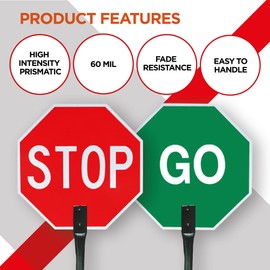 OLANZU 2-Pack Stop/Go Sign Double Sided 18"x18" - Aluminum with Metal Handle Nuts, Screws & Wrench- High Intensity Honeycomb Reflective Road Sign - Wall Mount or Handheld, Rust Proof Traffic Road