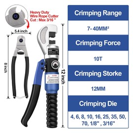 CKE Hydraulic Crimping Tool 10 Ton Hydraulic Cable Lug Crimper, Hydraulic Crimper with 11 Dies for 1/8" to 3/16" Cable Railing Hardware, Cable Railing Crimping Tool Wire Crimper with Cable Cutter HC05