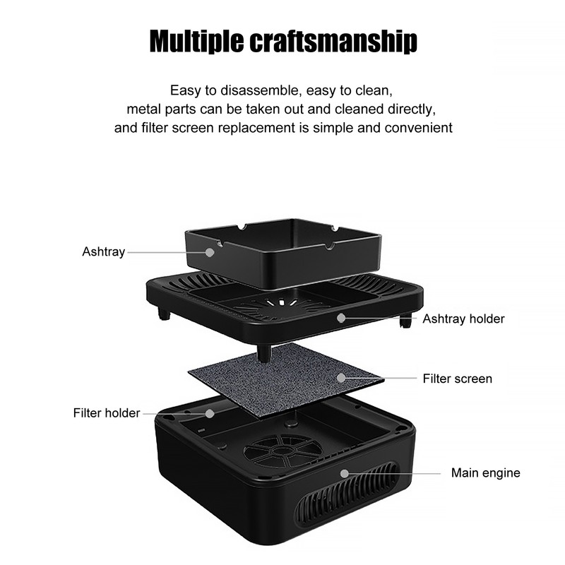 Smokeless Ashtray Gray Home Office Desktop USB Charging Large Air