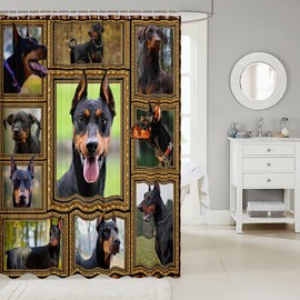 Feelyou Doberman Shower Curtain 72"x72" Cute Dog Puppy Bath Curtain for Kids Teens Adults Doberman Lover Gift Bathroom Curtain Dog Lover Kids Bathroom Accessories Room Decor