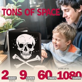 1080 Pockets Card Binder 9 Pocket, Trading Card Binder with 60 Page Removable Sleeves, Zipper Card Book Album Holder[PROTECTIVE][PLEASANT TOUCH SURFACE] ​​Skull​