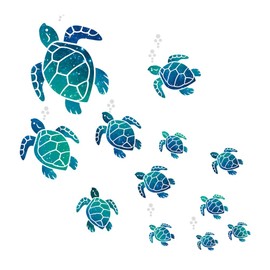Pack of 2 Wall Stickers Decoration, Cartoon Wall Stickers, Under the Sea Wall Stickers, Sea Turtles Wall Stickers, for Bedroom, Bathroom, Children's Room, Nursery Decoration