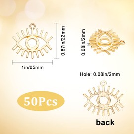 SUNNYCLUE 1 Box 50Pcs Evil Eye Charms Open Back Bezels Charm Golden Metal Charm Hollow Evil Eye Lucky Charms for Jewelry Making Charm Women Adults DIY Necklace Earrings Bracelet Keychain Supplies