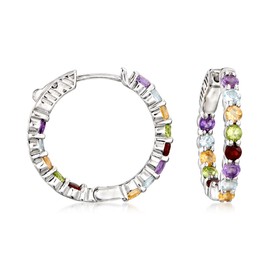 Ross-Simons Gemstone Inside-Outside Hoop Earrings in Sterling Silver