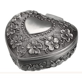 Vintage Metal Heart Shape/Retro Classic Pirate Jewelry Box, Small Trinket Jewelry Storage Box for Rings Earrings Necklace Treasure Chest Organizer Antique Jewelry Keepsake Gift Box Case for Girl
