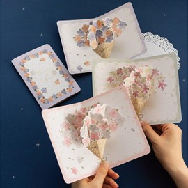 Buer Homie 3d Karte Blumen，Pop-Up-Danke Karten, Satz Von 6 Mit UmschläGen & Siegel (Presbyopische Gläser)