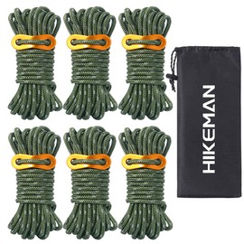 HIKEMAN 5 mm Reflective Guy Ropes Rope - Ropes Lightweight Guy Line Tent Cord with Aluminium Rope Tensioner for Tent Tarpaulin Camping (Army Green)