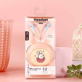 MC-146 Kids Cute Rabbit Headphones, Wired Headphones for Kids, with Microphone and Storage Case, Ideal Gift for Boys and Girls (Rabbit Pink)