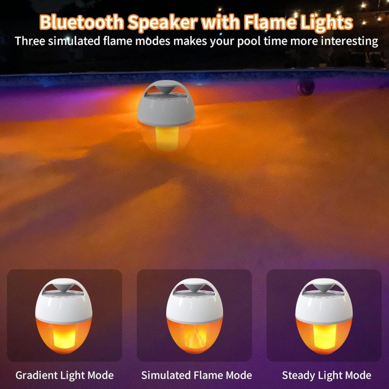 KingSom Floating Bluetooth Pool Speakers with Flame Lights,360° Surround Stereo