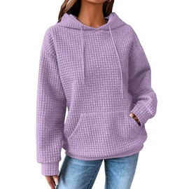 SHEWIN Oversized Sweatshirt for Women Loose fit Casual Long Sleeve Waffle Hoodies Pullover Sweatshirts Soft Trendy Fall Outfit for Women 2025,US 20-22(2XL),Purple