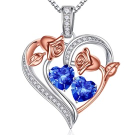 Iefil September Birthstone Necklace - Sterling Silver Necklace, September Birthday Gifts, Sapphire Birthstone Jewelry, Jewelry for Women, Heart Necklaces for Women, Women Necklace