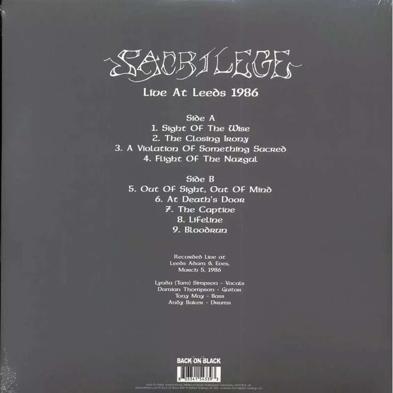 Back On Black Sacrilege - Live At Leeds 1986 (ltd.