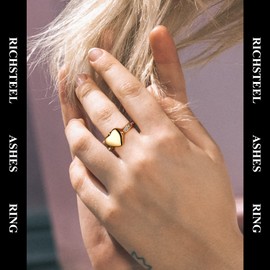 Richsteel Gold Heart Ashes Keepsake Rings For Women Girl Dog Cremation Urns Stainless Steel Ring Jewellery