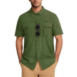 MAGCOMSEN Sun Protection Fishing Shirts for Men UPF 50+ Cooling Quick Dry Breathable Hiking Safari Camping Travel Shirts Army Green S