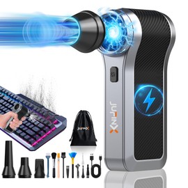 JUFINX Electric Air Duster - 130000RPM Compressed Air Duster with Brushless Motor,3-Gear Speeds - Air Duster, 4pcs Nozzles - Mini Blower for Keyboard,Car,PC,Home Cleaning