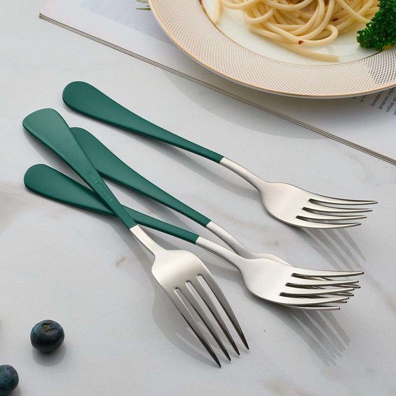 Onlycooker 24 piece Green Forks and Spoons Silverware Set,Green Handle