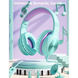 Nabevi Kids Headphones, Childrens Headphones with Microphone, 85/94dB Volume Limit, HD Sound, Sharing Function, Wired Headphones for Kids Boys Girls,Toddler Headphones for School/Travel/Tablet, Green