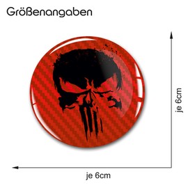 4 x Gel Sticker for Hub Caps, 60 mm Diameter, Rim Sticker for Rims, Emblem Doming for Car, Tuning Accessories, DM007 (No. 4 Punisher Carbon Red, Gel Sticker Set)