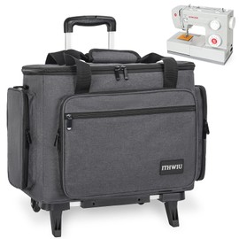 ITHWIU Sewing Machine Case with Wheels, Universal Rolling Sewing Machine Case with Shoulder Strap & Multiple Storage Pockets Compatible with Most Standard Singer, Brother, Janome, Grey