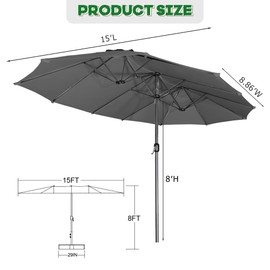 AONETOZ 15ft Large Patio Umbrella,Double Sided Big Umbrella For Patio with Base,Extra Large Outdoor Umbrella,Dark Grey