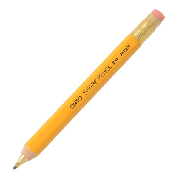 OHTO Mechanical Pencil Wood Sharp with Eraser 2.0, 2.0mm, Yellow Body (APS-680E-Yellow)