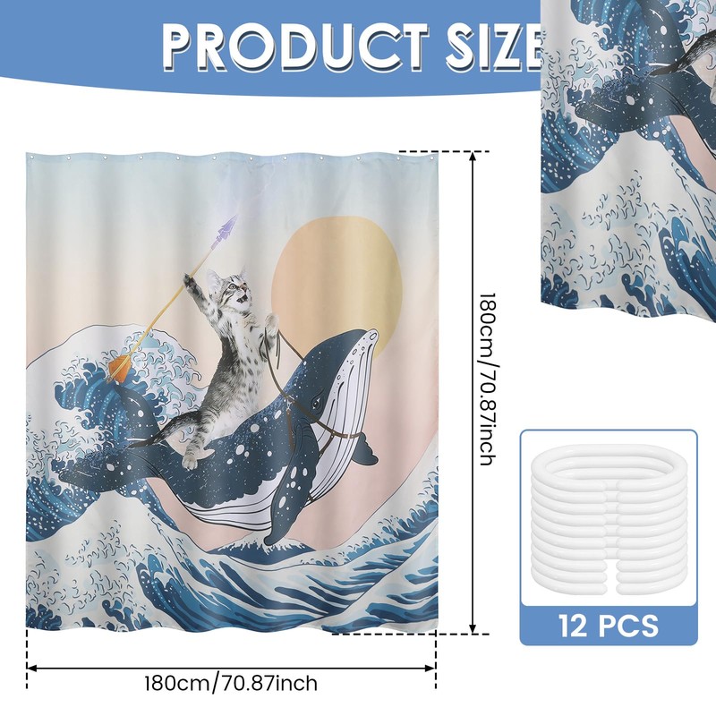 Funny Cat Shower Curtain, Cat Bathroom Curtain Cute Bathing Cat
