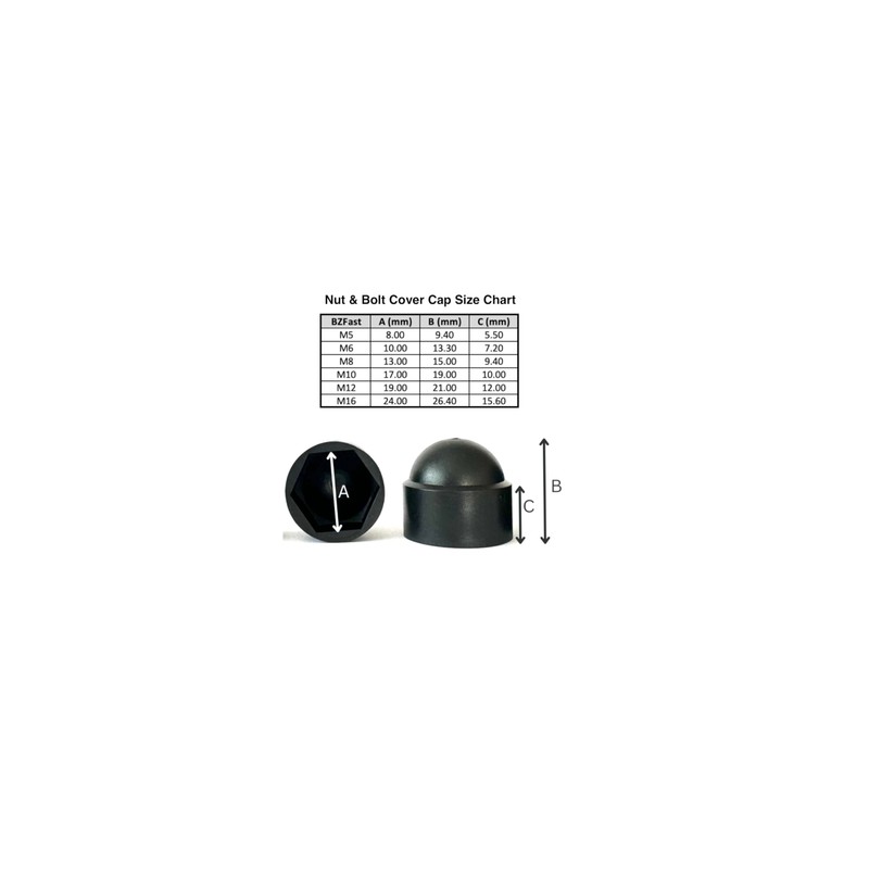 M5 (8mm Wrench) - Black Plastic Dome - Nut &
