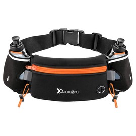 Number-one Running Belt with Water Bottles(2 x 175ML), Hydration Belt Waterproof Waist Pack Bag Fits iPhones Adjustable Sports Waist Pouch for Marathon Running Hiking Cycling,Orange