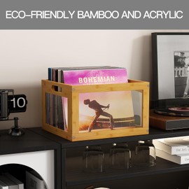 AEEHFENG Vinyl Record Storage Record Crate Bamboo Visual Record Holder - Stylish Vinyl Storage Solution with Large Capacity, Record Album Storage for Modern Organization