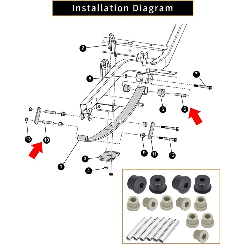 Rear Leaf Spring Sleeves Bushing Kit for EZGO RXV 2008