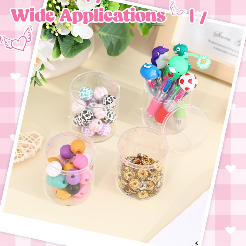 Taiyin 50 Pcs Plastic Acrylic Circle Box with Lid Clear