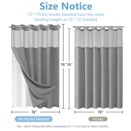 PILOTSHARK Hookless Waffle Weave Shower Curtain Set with Snap-in Fabric Liner and Mesh Top Window,256GSM Heavy Duty Fabric,Dark Grey Washable Luxury Shower Curtain for Bathroom Stalls (72x75 Inch)