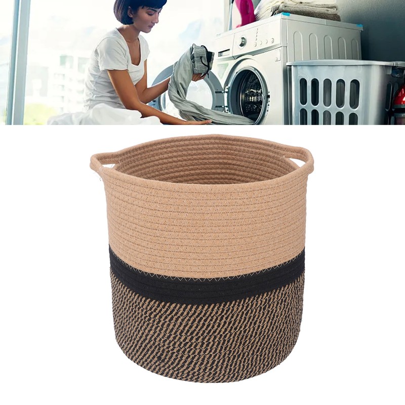 Woven Laundry Basket Cotton Rope Multifunctional Clothes Storage Hamper with