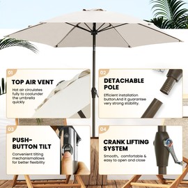 Ayge 7.5FT Large Outdoor Patio Umbrella Market Table Umbrella-UV Resistant, Easy Push Button Tilt and Crank, 6 Sturdy Fiberglass Ribs Heavy-Duty Pool Umbrella for Deck, Backyard,Garden, Yard,White