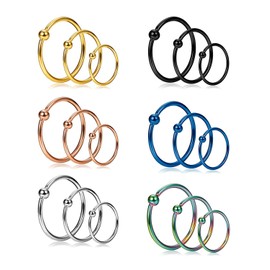 Subiceto 18Pcs 20G Stainless Steel Nose Ring Hoop Septum Ring Cartilage Helix Ear Piercing 6mm 8mm 10mm