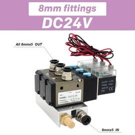 3V210-08-NC Normally Closed Solenoid Valve Stations Block With Muffler Fitting Base Manifold DC 12v 24v AC 110v 220v 3 Port 1Pcs(DC24V 8mm fittings,2 Stations)