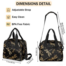 YoYoYuchong Animal Black Dragonfly Lunch Bag for Women Men Dragonfly Yellow Insulated Large Cooler Box Reusable Meal Prep Bag Waterproof Leakproof Lunch Tote Box for Work Travel Beach Picnic Camping