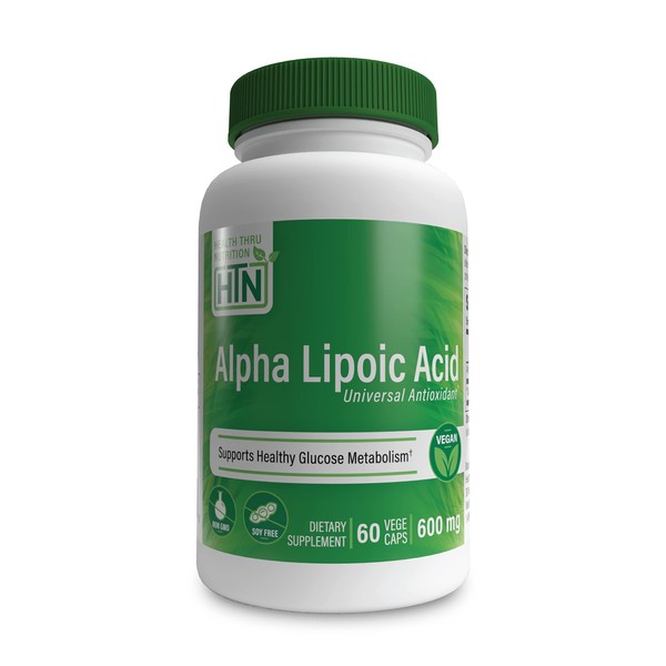 Health Thru Nutrition Alpha Lipoic Acid 600mg per one Capsule | Vegan Certified | Non GMO and Hypoallergenic | Universal Antioxidant | 3rd Party Tested (Pack of 60)