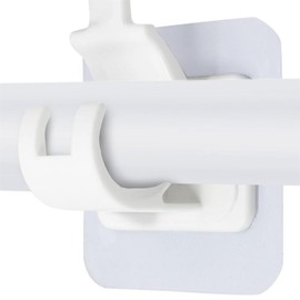 Jersvimc 8Pcs No Drill Curtain Rod Brackets, Nail Free Curtain Rod Hangers Self Adhesive Curtain Rod Holders - White Curtain Rod Hooks Adjustable Curtain Hangers for Bathroom Home Kitchen