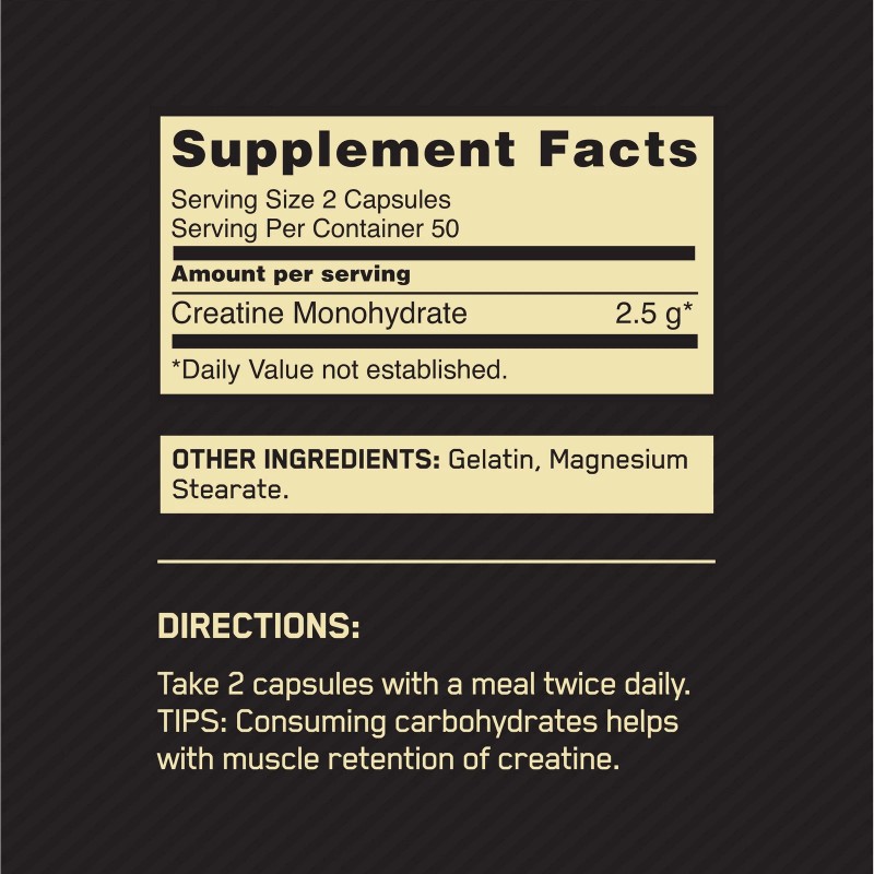 Optimum Nutrition Creatine 2500, 2.5g Monohydrate Muscle Strength, 100 Capsules