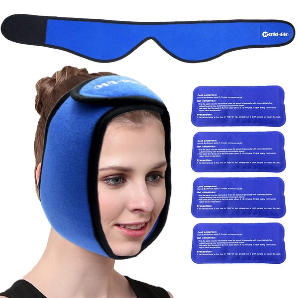 Face Ice Pack Wrap Jaw Pain Relief Wrap for TMJ, Wisdom Teeth, Head and Chin, 4 Reusable Hot Cold Compress Gel Packs for Face Swelling, Injuries, Oral and Facial Surgery, Dental Implants and Migraine