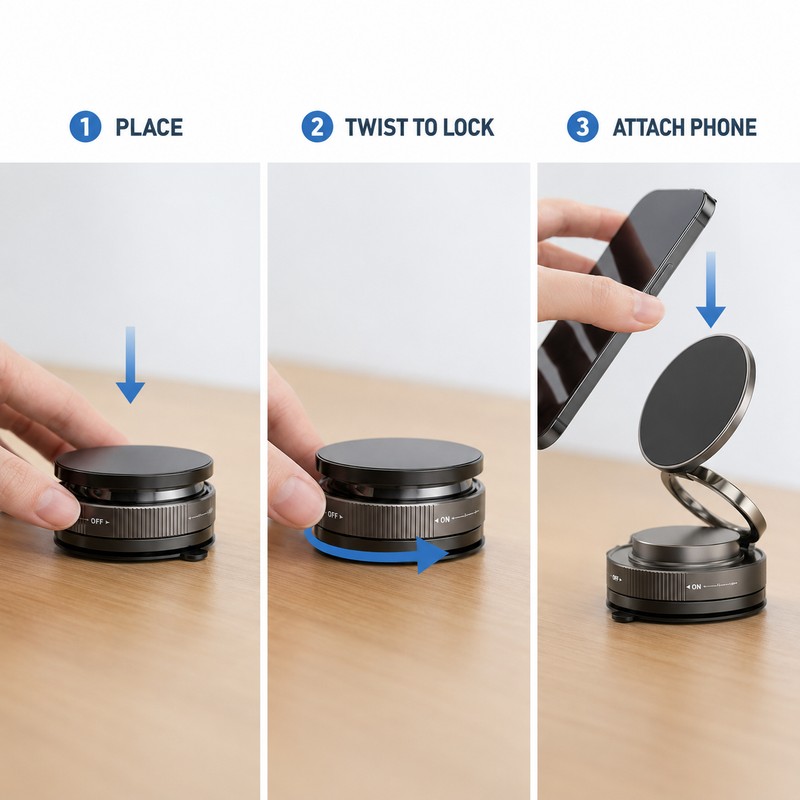 360° Vacuum Magnetic Phone Holder for Hands-Free Use - Foldable